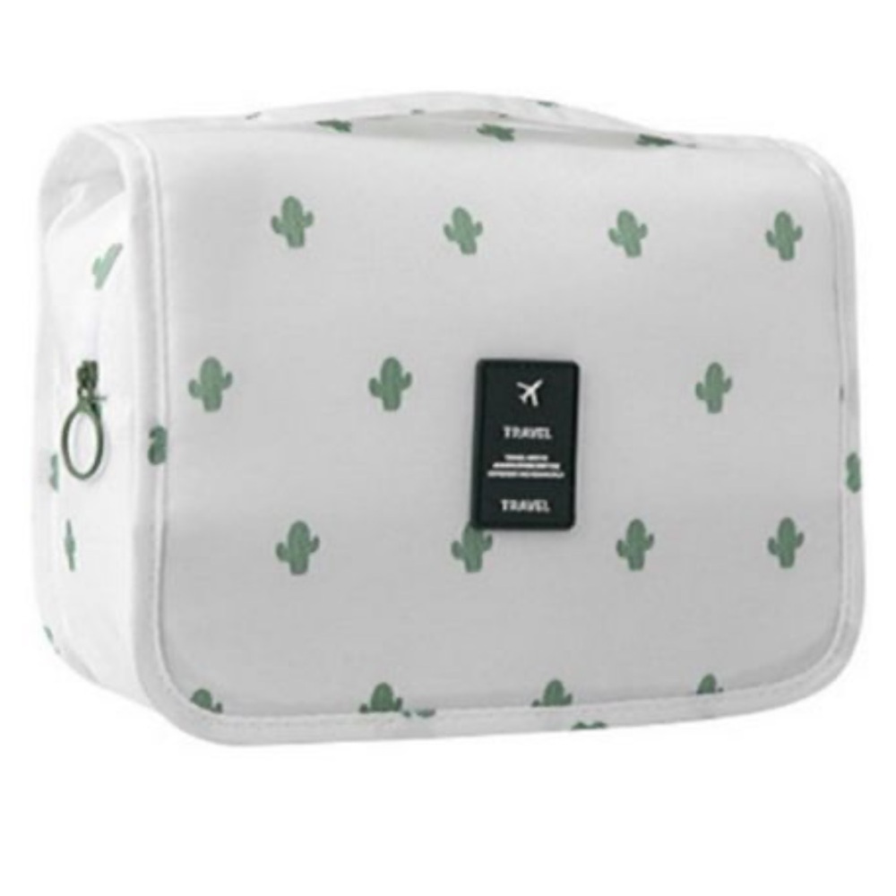 Cactus Travel Multi-Compartment Cosmetic Bag with Hanging Option